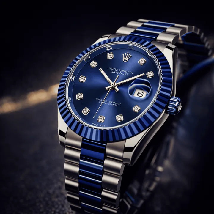 ROLX Oyster Men’s Wrist Watch Stainless Steel Blue Bracelet | Date Quartz