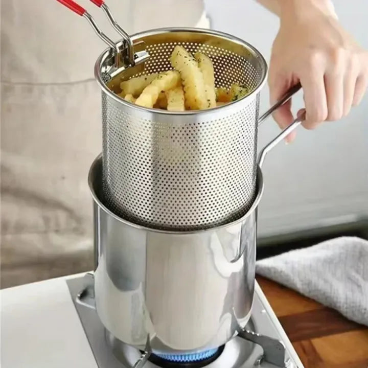 1200ml Mini Deep Fryer with Basket & Silicone Handle-Home Frying Pot for ,French Fries, Chicken, Fish