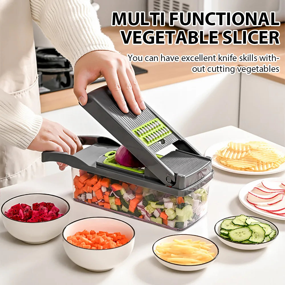 6-in-1 Multifunctional Vegetable Cutter & Slicer – Kitchen Tool with Interchangeable Blades