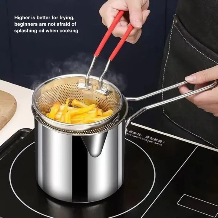 1200ml Mini Deep Fryer with Basket & Silicone Handle-Home Frying Pot for ,French Fries, Chicken, Fish