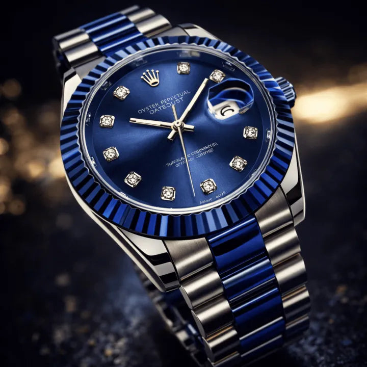 ROLX Oyster Men’s Wrist Watch Stainless Steel Blue Bracelet | Date Quartz