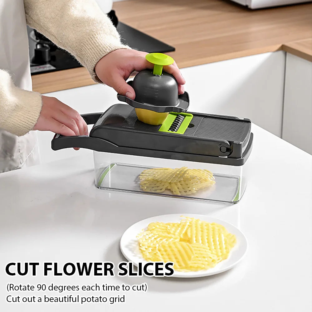 6-in-1 Multifunctional Vegetable Cutter & Slicer – Kitchen Tool with Interchangeable Blades