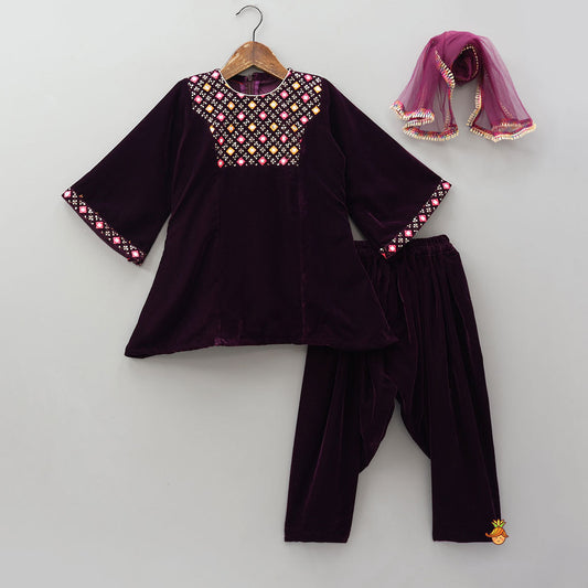Stylish Velvet Kurti With Salwar And Dupatta