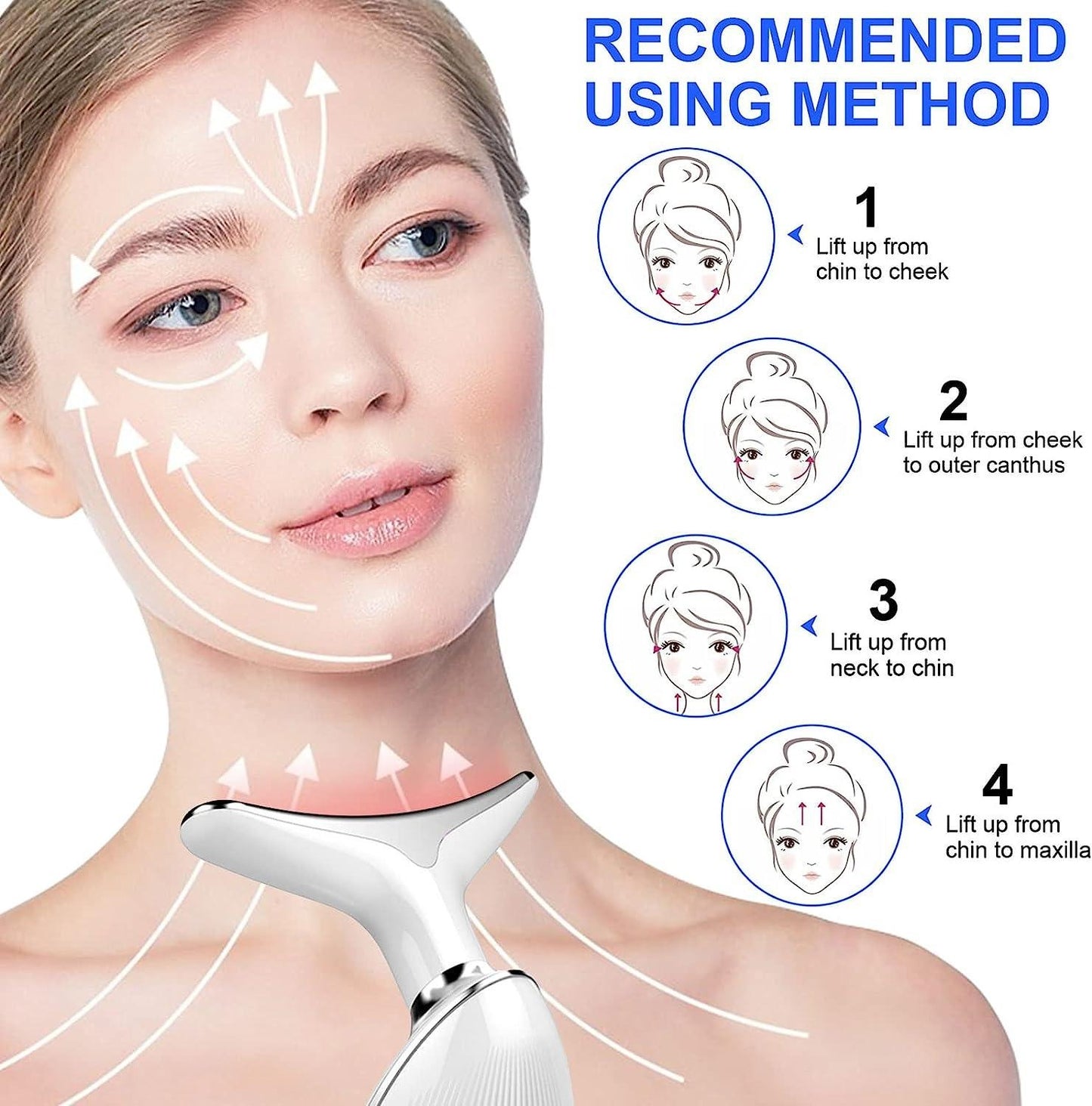 Electric EMS Neck & Face Beauty Device 3 Colour LED Skin Tightening & Double Chin Reducer