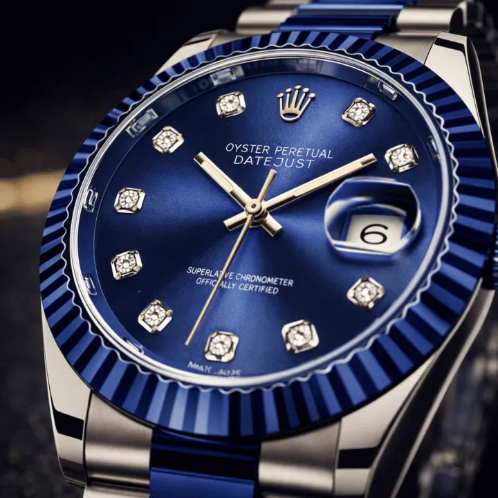 ROLX Oyster Men’s Wrist Watch Stainless Steel Blue Bracelet | Date Quartz