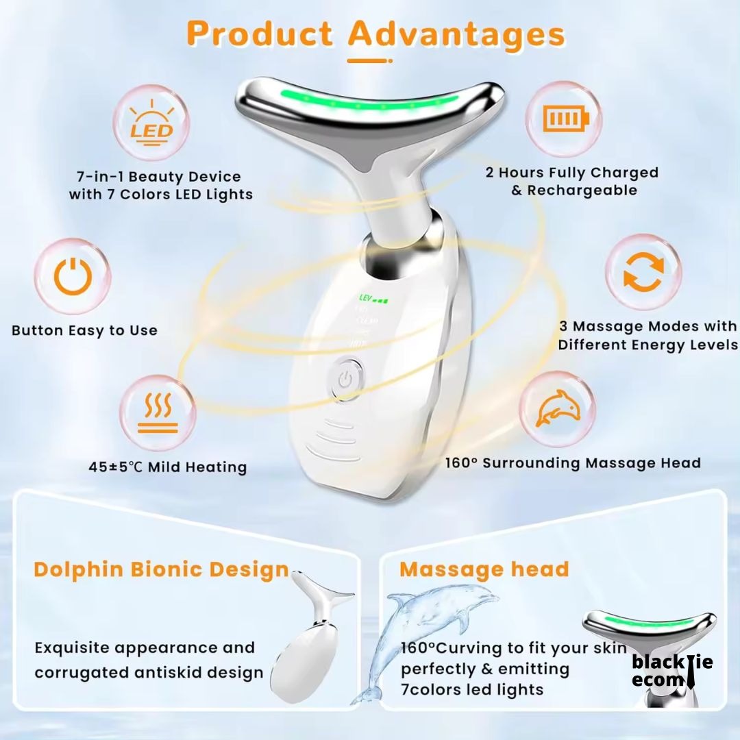 Electric EMS Neck & Face Beauty Device 3 Colour LED Skin Tightening & Double Chin Reducer