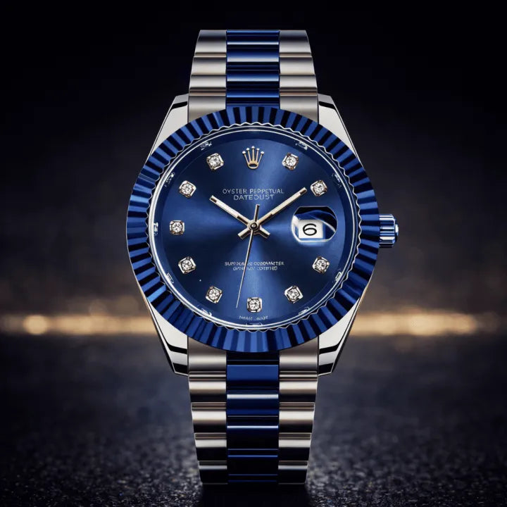 ROLX Oyster Men’s Wrist Watch Stainless Steel Blue Bracelet | Date Quartz