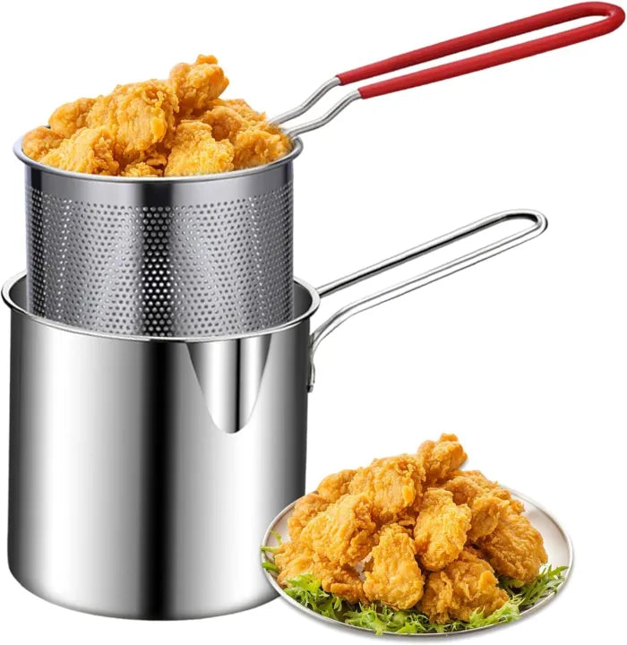 1200ml Mini Deep Fryer with Basket & Silicone Handle-Home Frying Pot for ,French Fries, Chicken, Fish