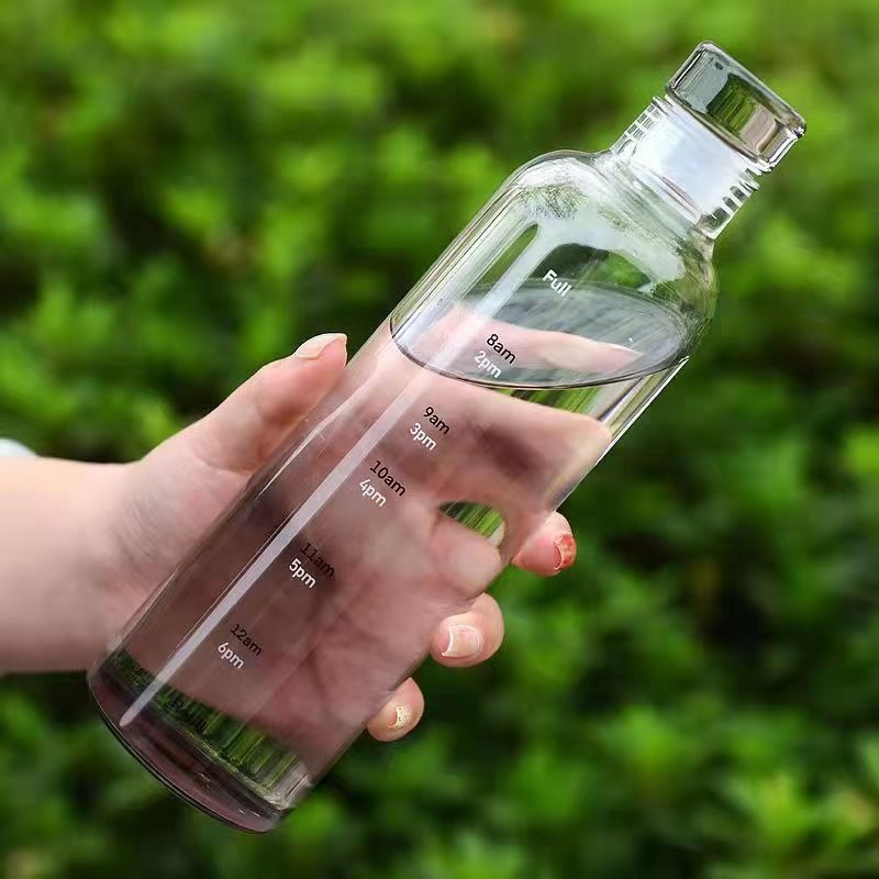 Creative Clear Glass Water Bottle With Time Scale