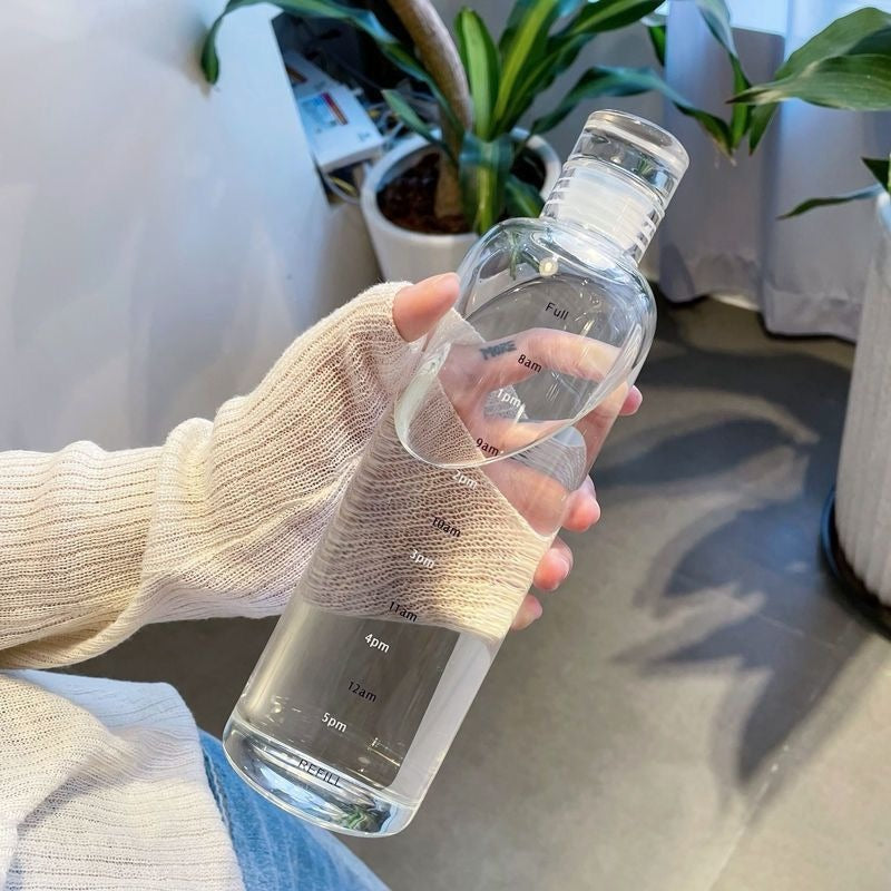 Creative Clear Glass Water Bottle With Time Scale