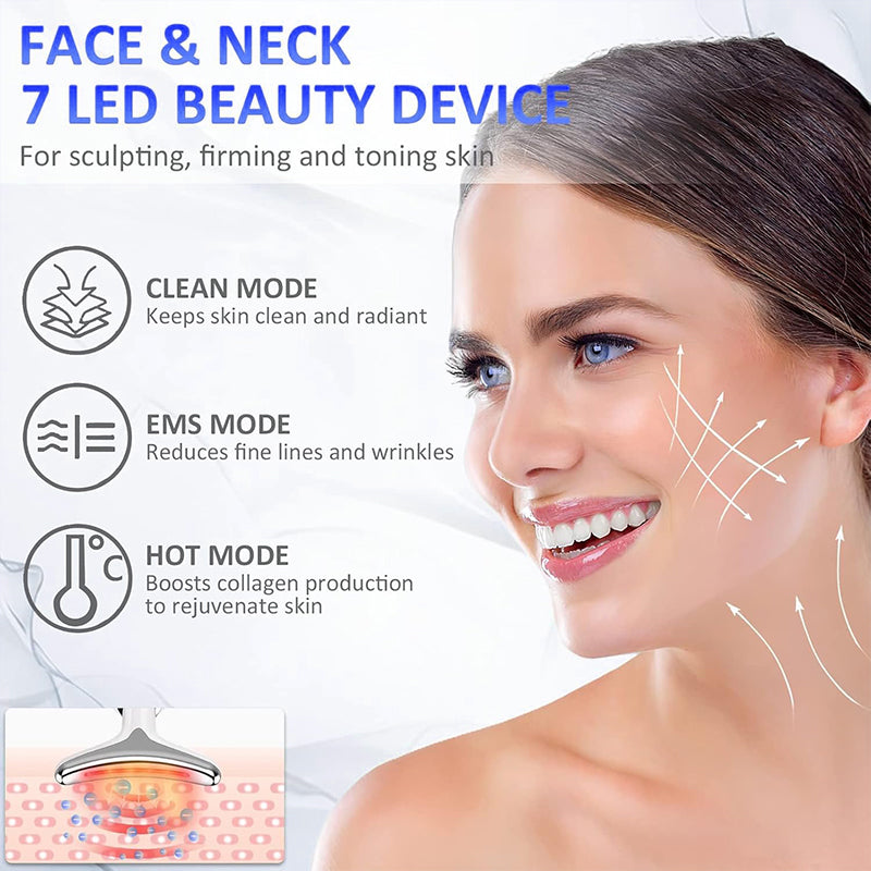 Electric EMS Neck & Face Beauty Device 3 Colour LED Skin Tightening & Double Chin Reducer