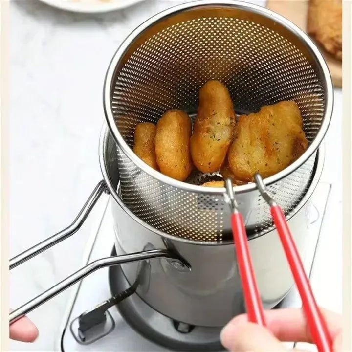 1200ml Mini Deep Fryer with Basket & Silicone Handle-Home Frying Pot for ,French Fries, Chicken, Fish